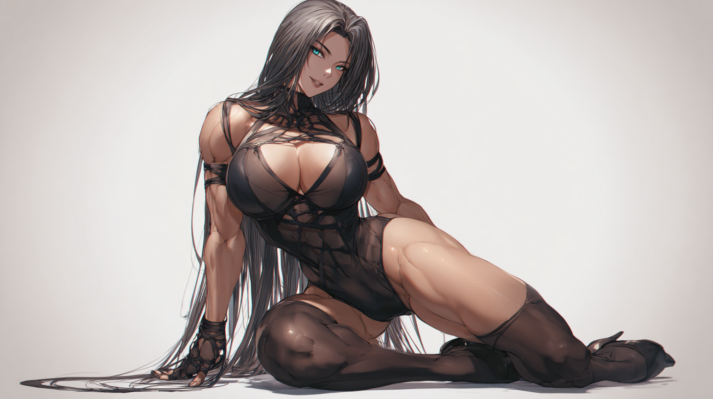 Femme anime aux longs cheveux noirs portant une tenue sombre moulante sur HentaiPros