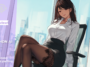 AI girlfriend sitting confidently in a modern office outfit on CrushOn AI