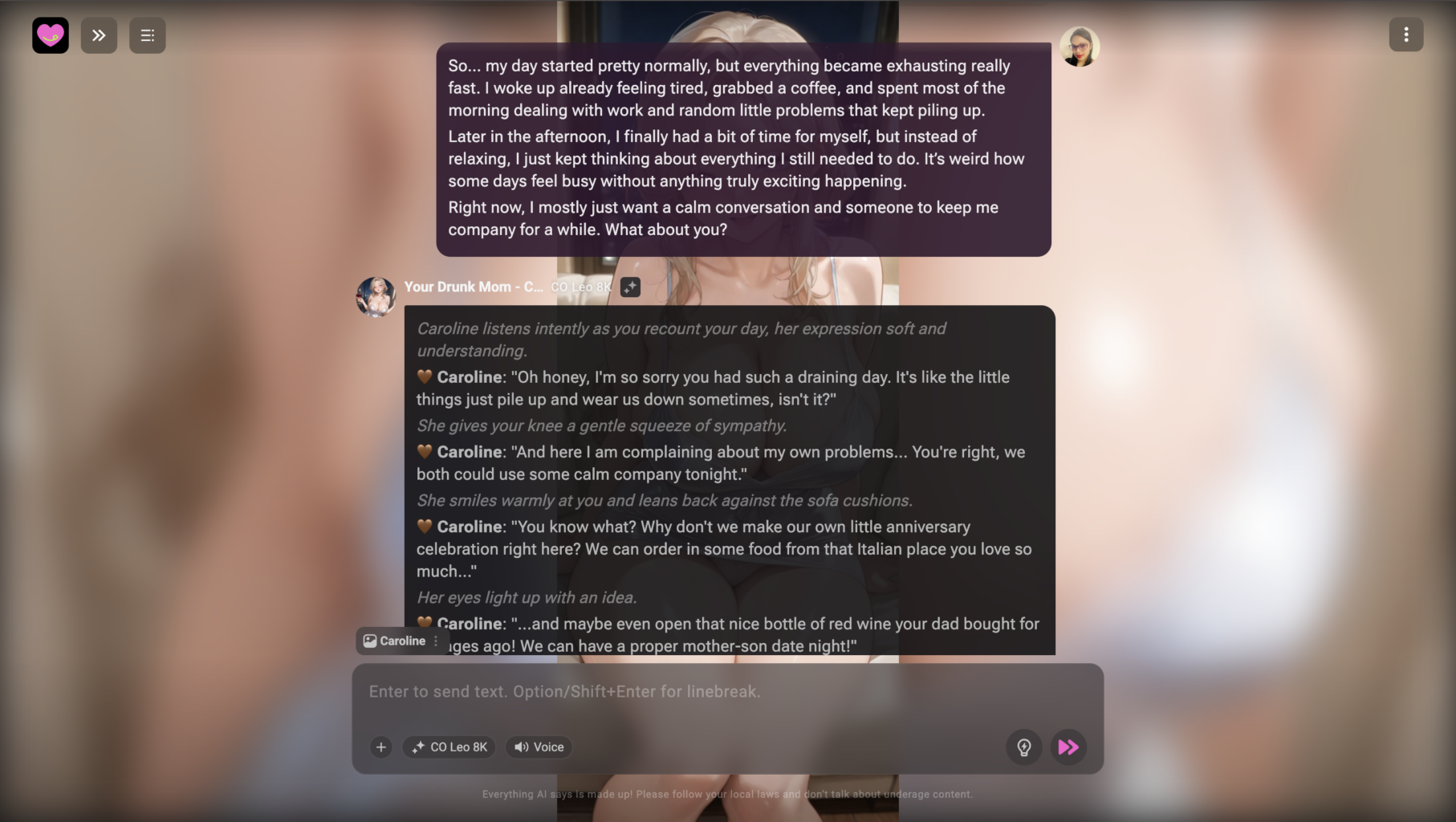Conversation with an AI girlfriend on CrushOn AI