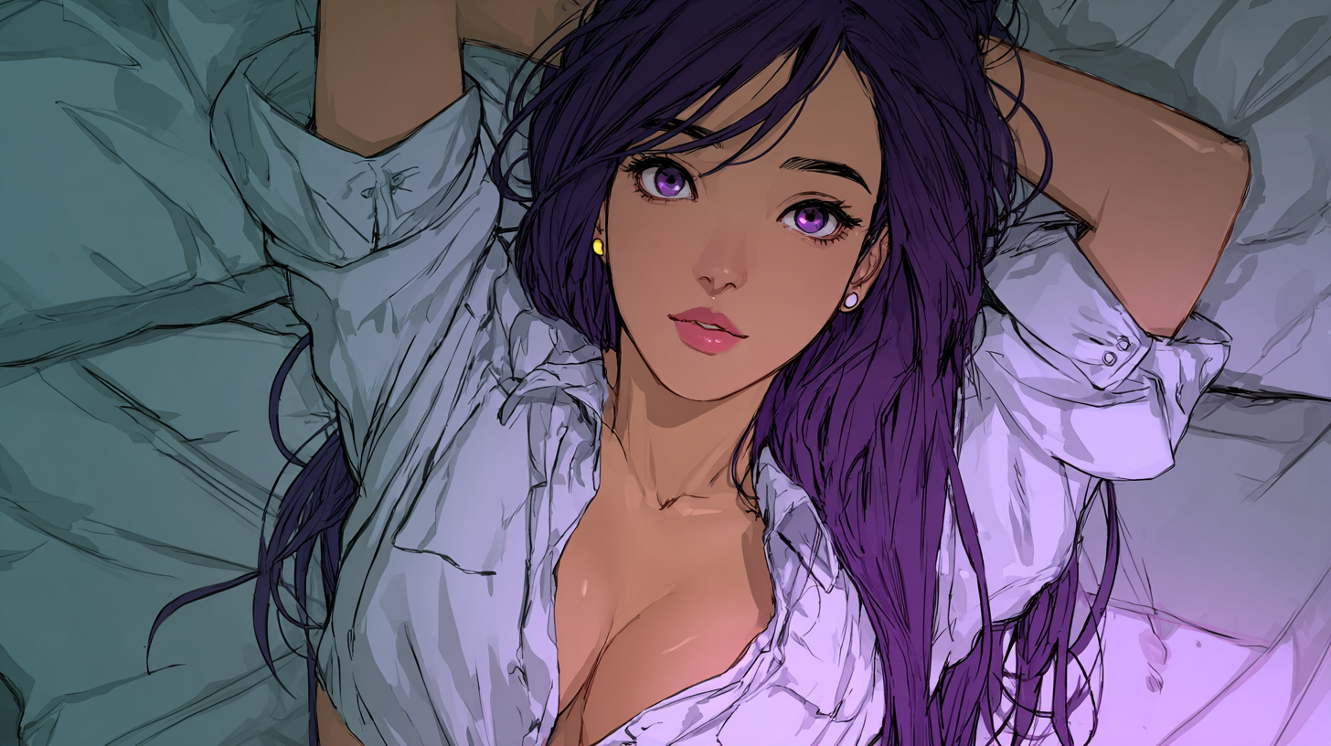 illustration hentai IA personnage anime allongé avec expression douce