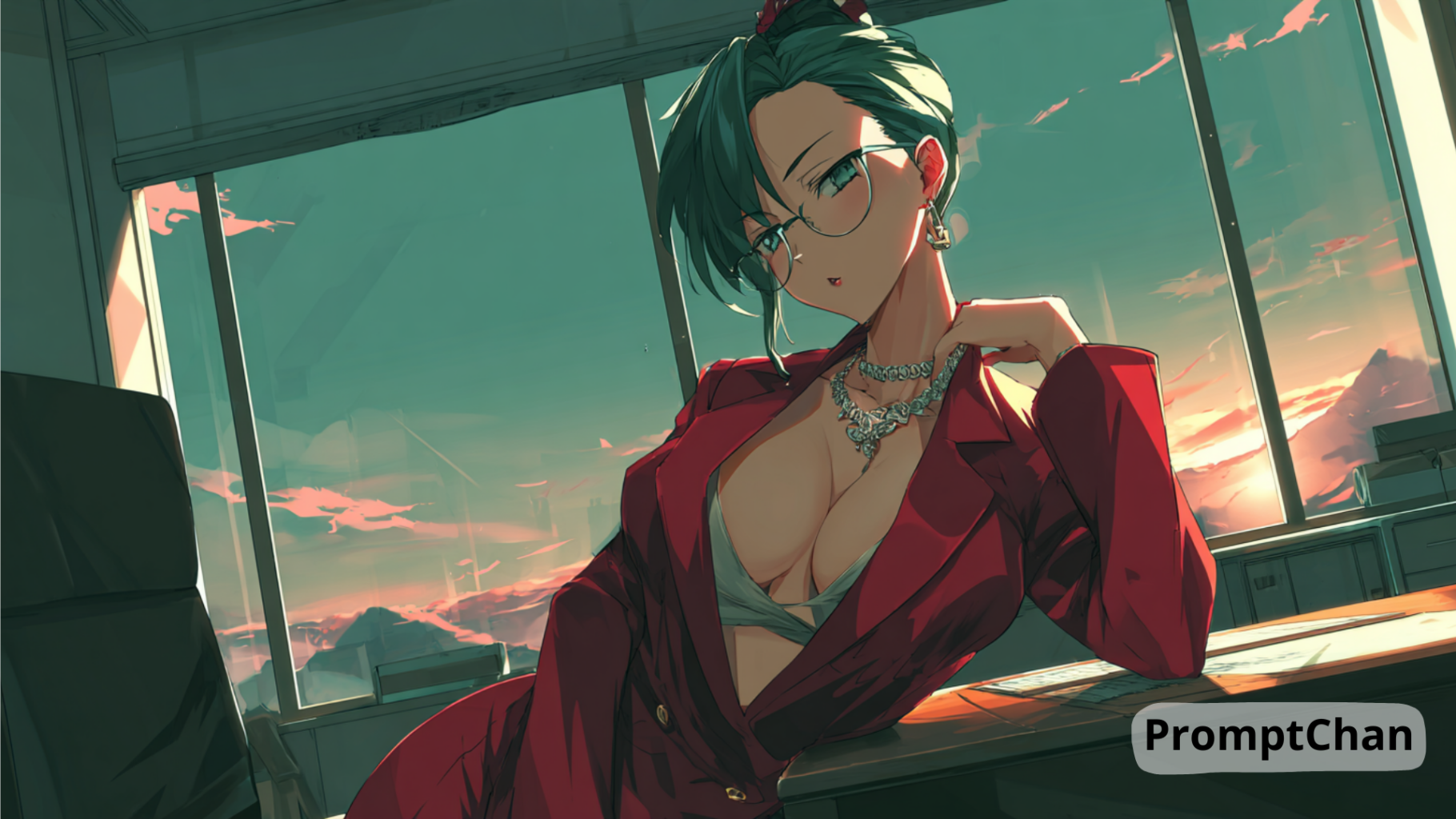 personnage anime hentai IA élégant dans un bureau moderne