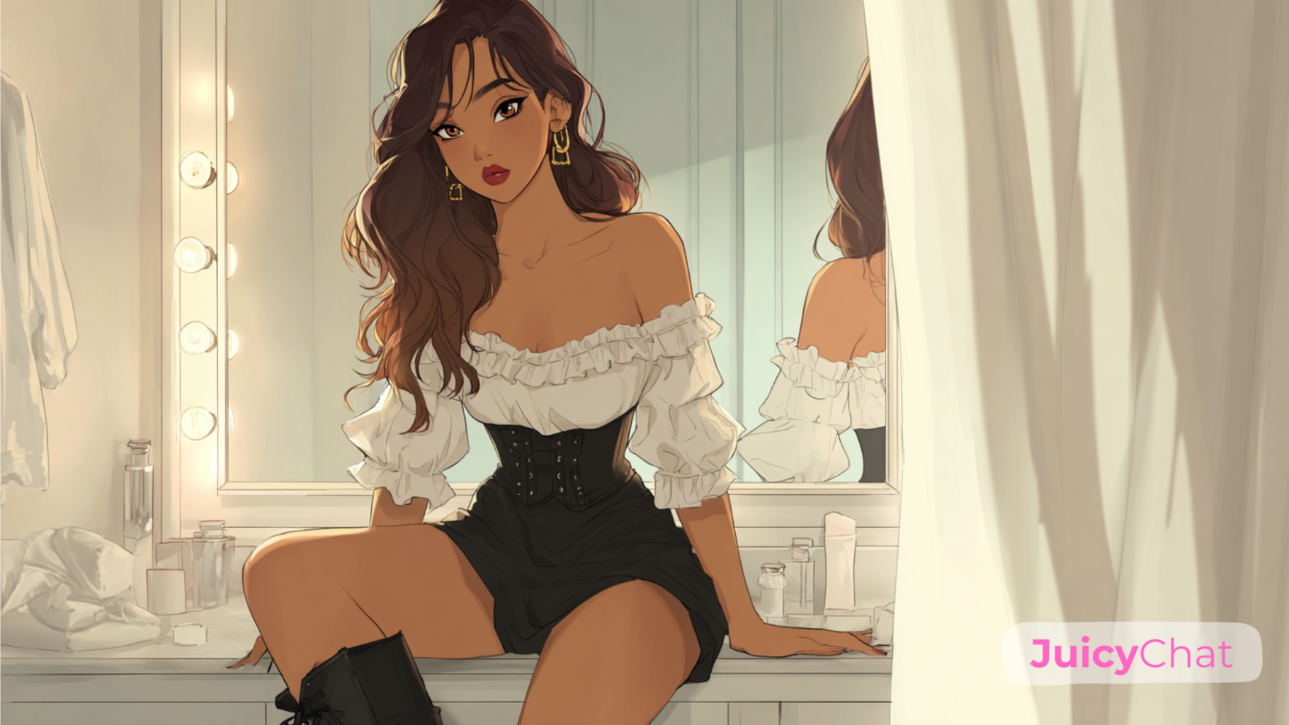 hentai IA personnage anime stylisé dans une loge lumineuse