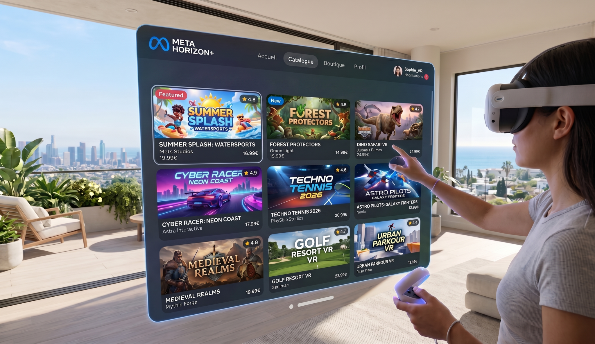 image illustrant un catalogue de jeux sur Meta Horizon+
