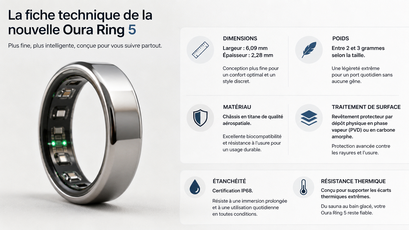 image présentant la fiche technique de Oura Ring 5