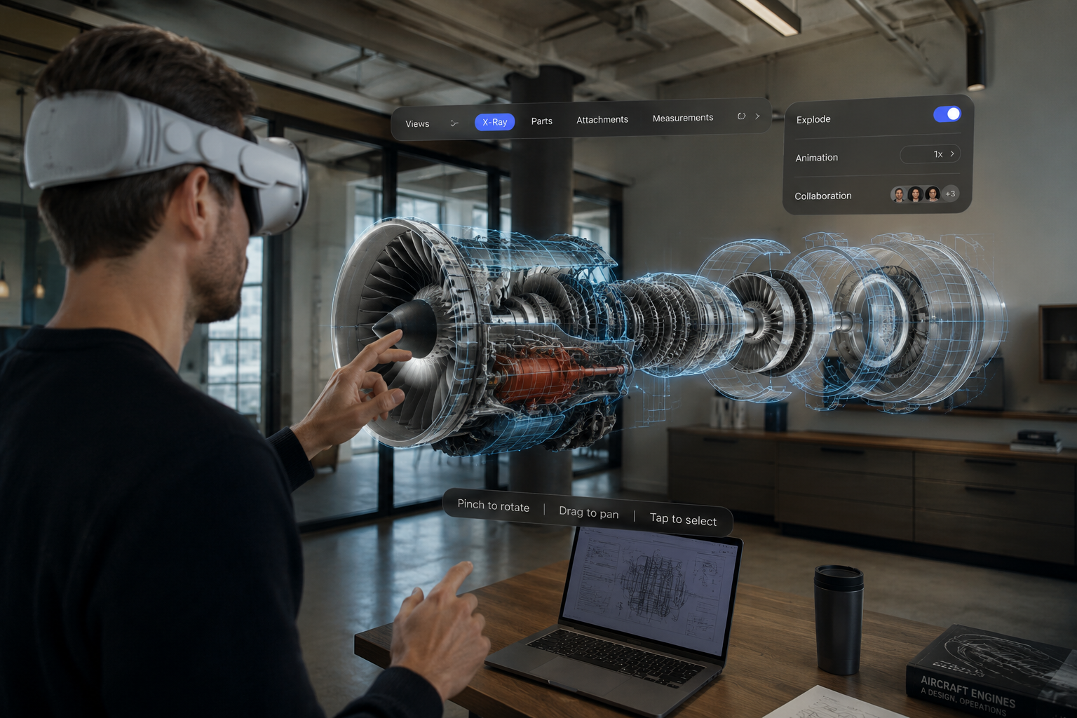 personne qui fait de la modélisation 3D sur un casque Apple Vision Pro