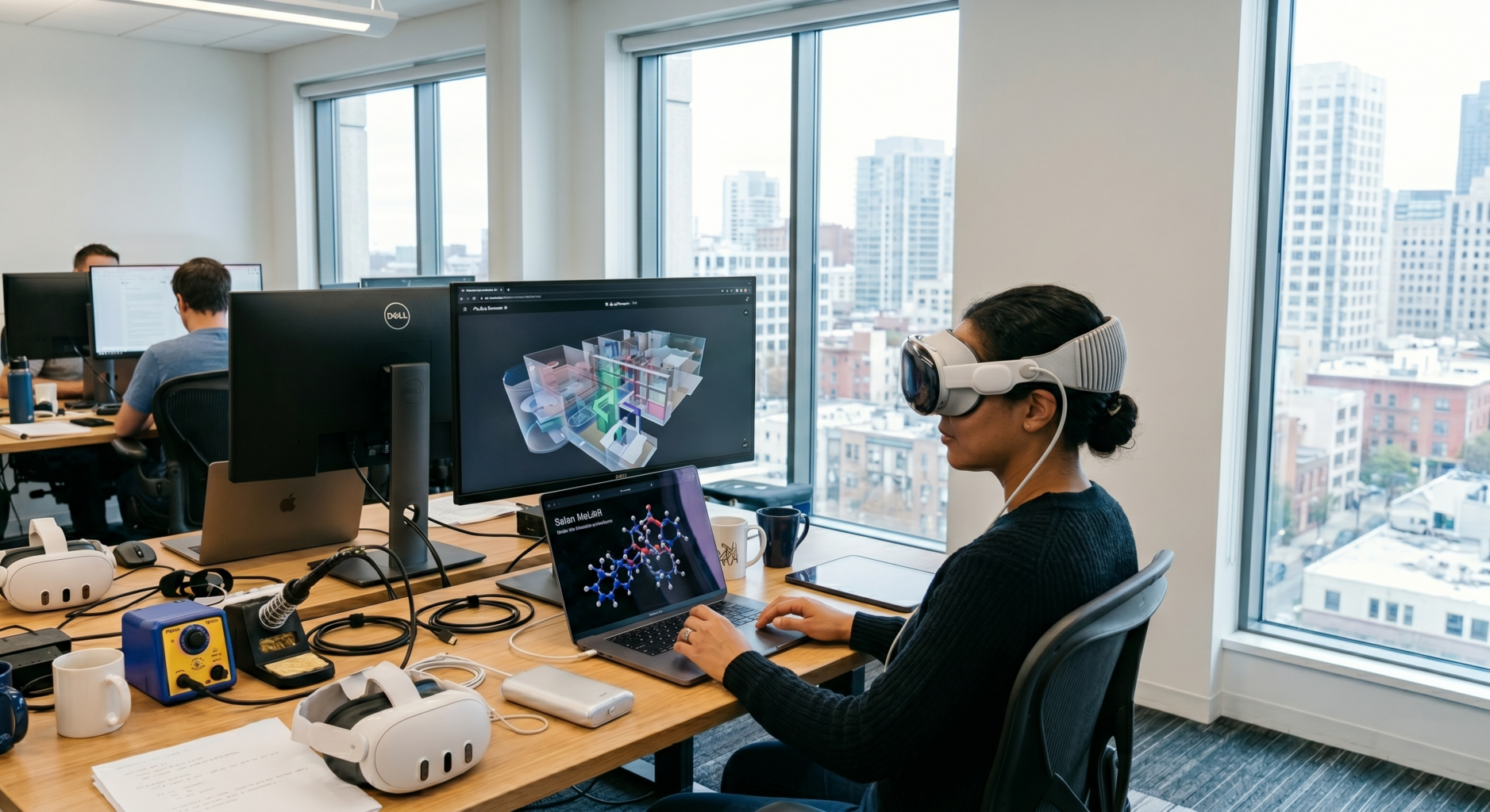 personne qui fait de la modélisation avec un casque VR