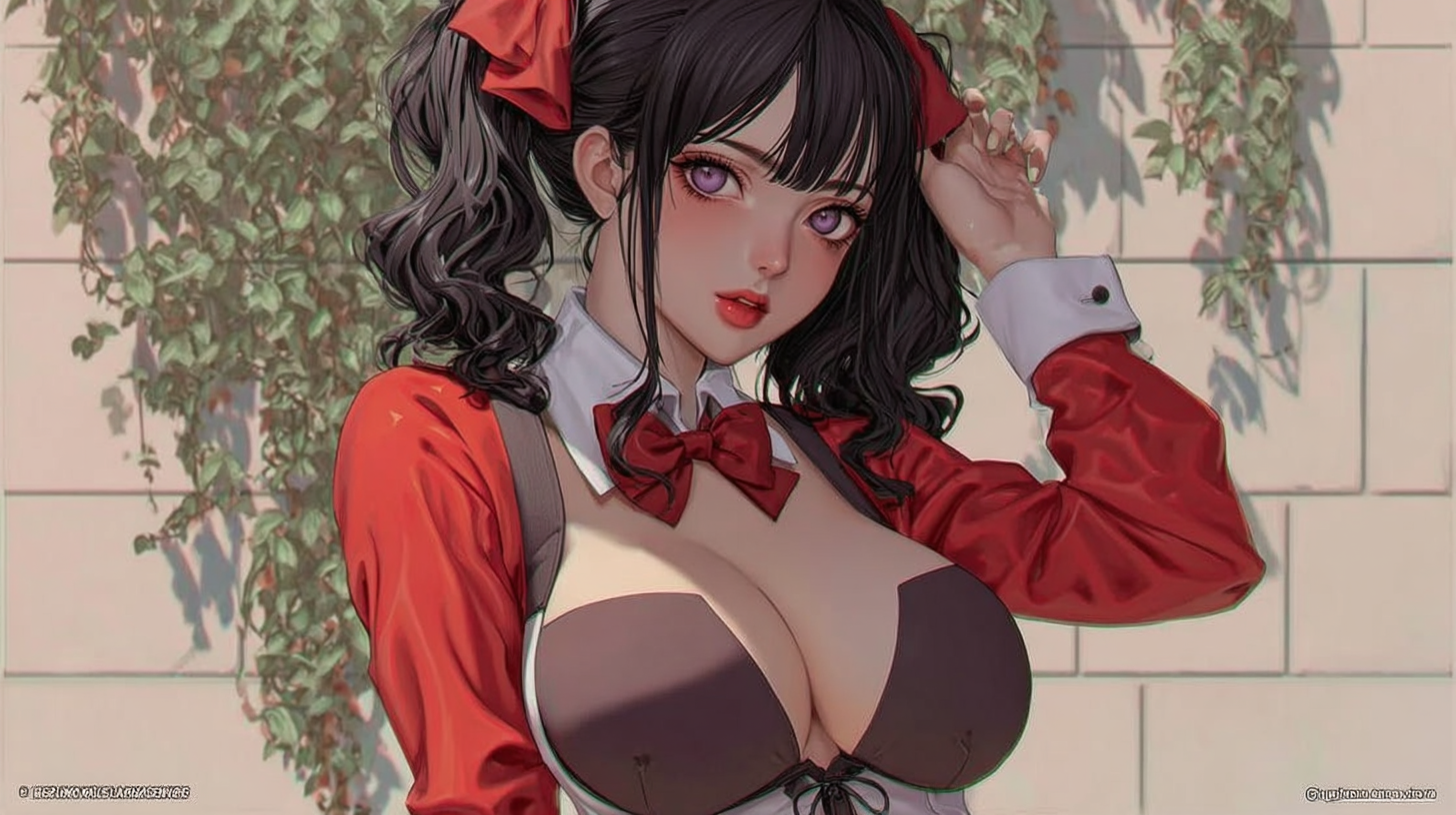Personnage hentai AI de style anime avec cheveux noirs, yeux violets et tenue inspirée des univers manga japonais. L’image met en avant un niveau de détail élevé, des couleurs contrastées et un rendu artistique particulièrement soigné.