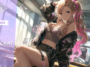 Illustration anime créée par une IA représentant une lycéenne gyaru aux cheveux blonds et roses dans une salle de classe. L’image met en valeur un design détaillé, un éclairage naturel soigné et une esthétique inspirée des personnages de manga et d’hentai AI.