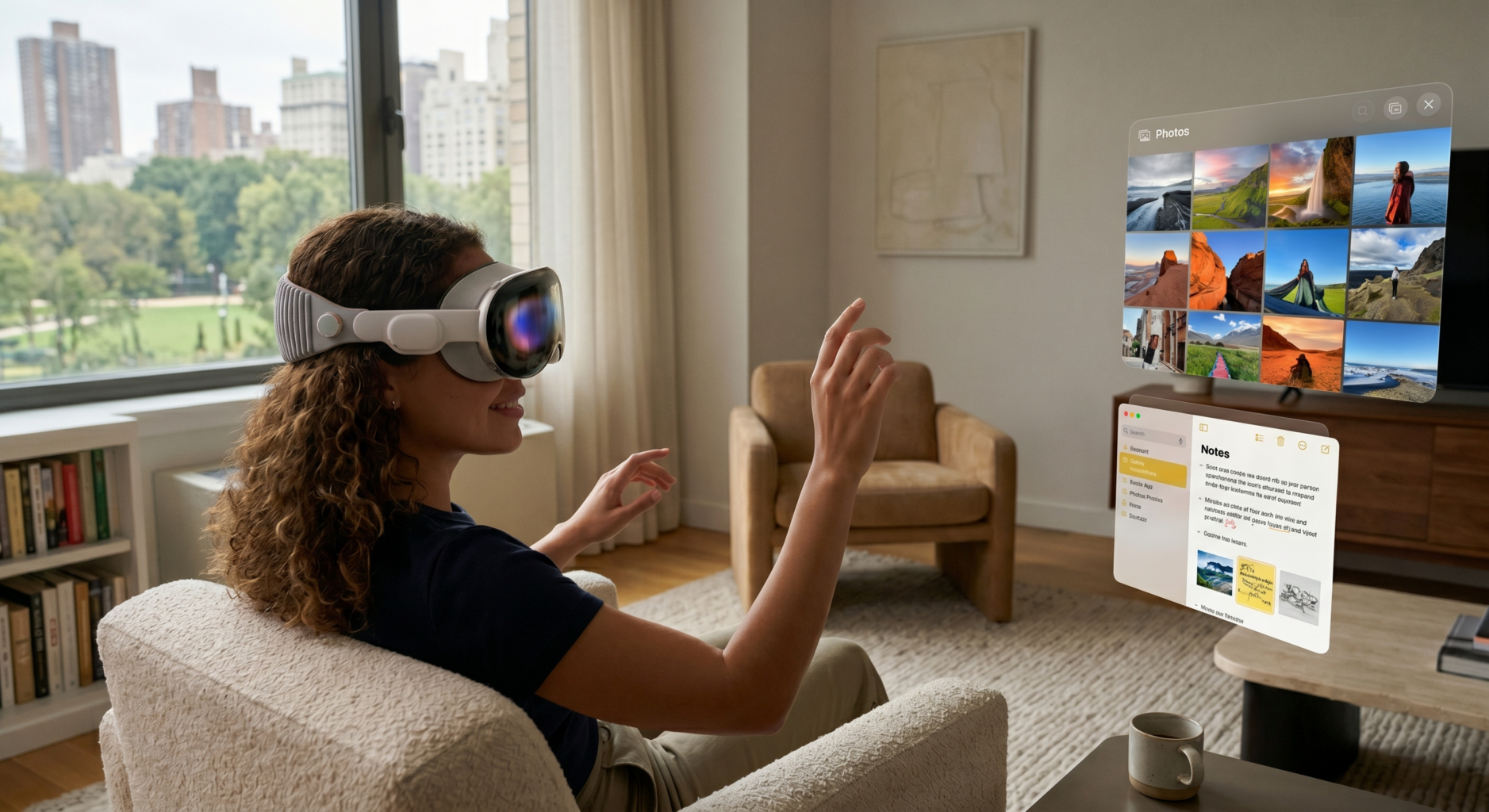 une personne qui expérimente l'informatique spatiale avec un casque VR