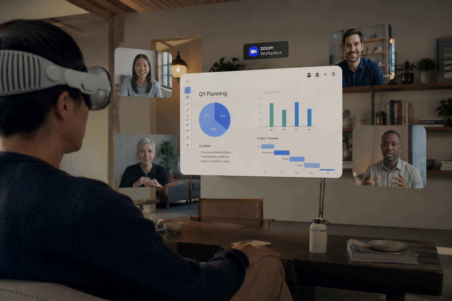 une réunion sur Zoom Workspace avec un casque Apple Vision Pro