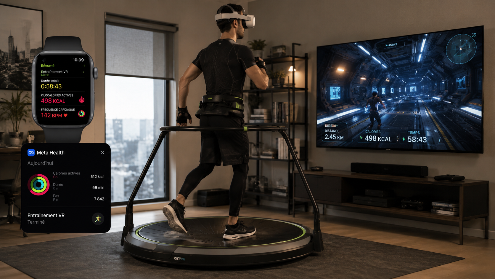 personne utilisant un tapis omnidirectionnel en VR