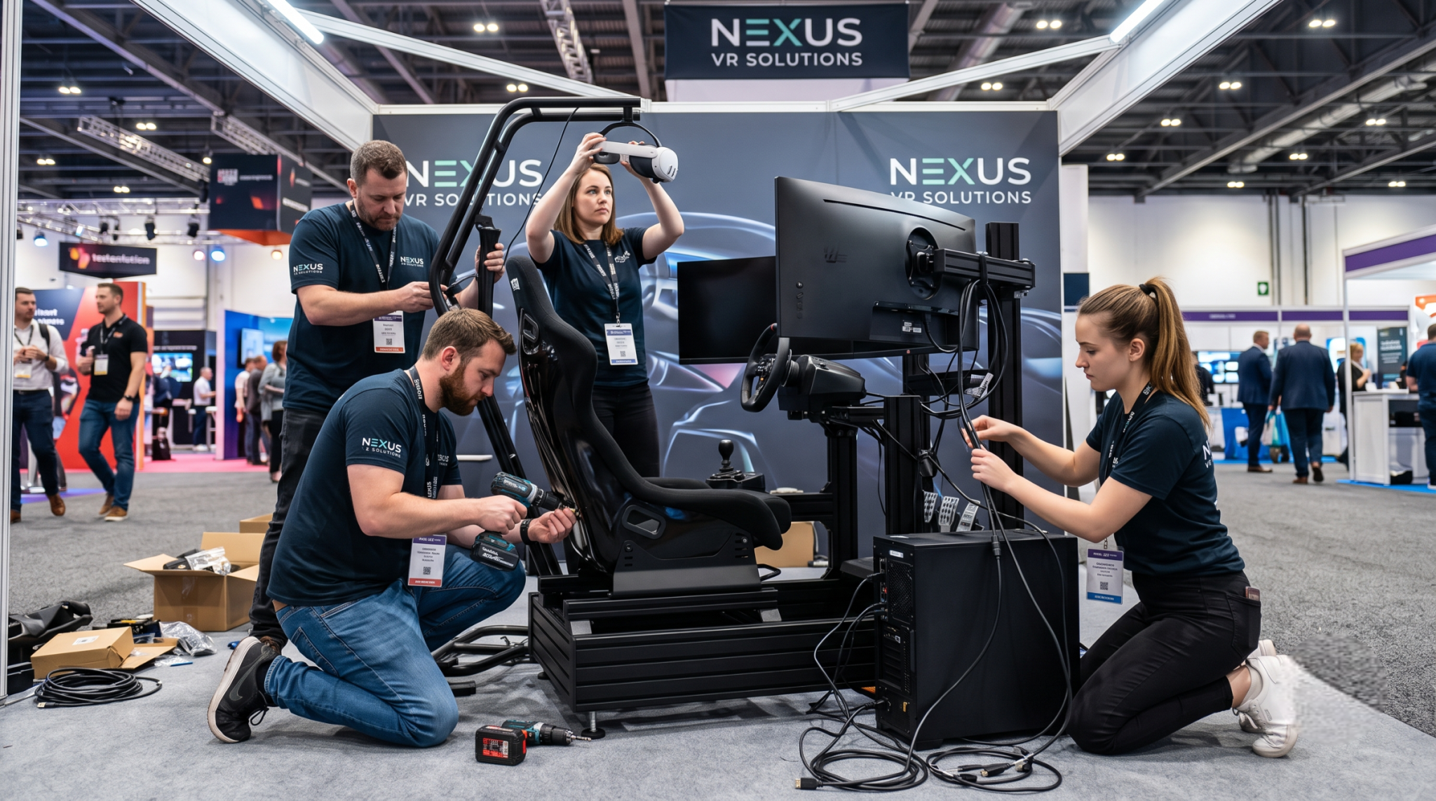 Une équipe installe un simulateur VR