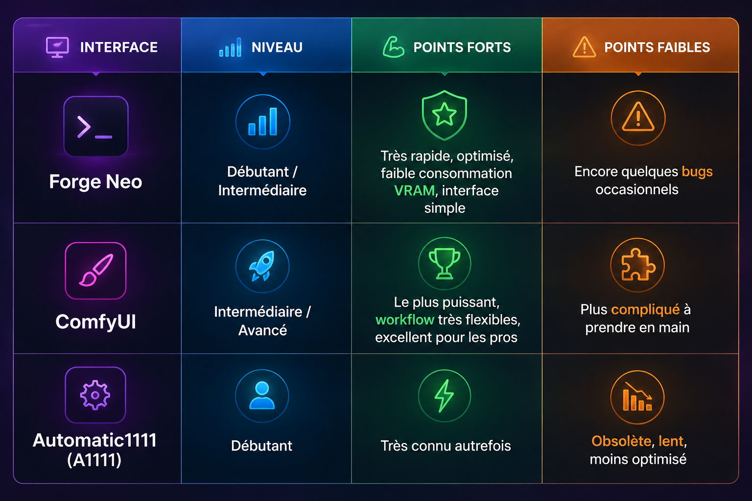 tableau comparatif interfaces